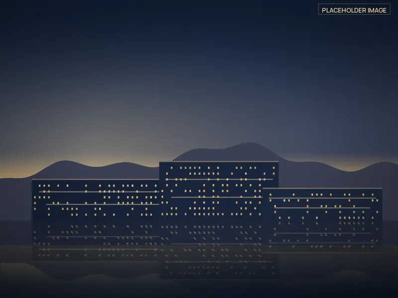 Placeholder illustration of terraced low-rise residences on a calm coastline