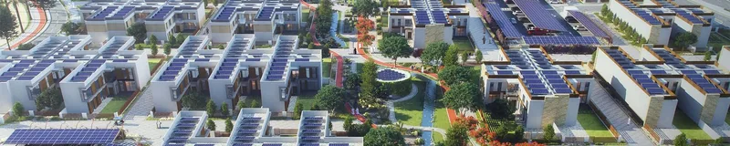 The Sustainable City – Yiti 住宅屋顶上成排的太阳能板